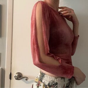 Vintage Women's Rose Pink glitter long Split-Sleeve Top 70s 80s vibes small